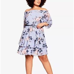 City Chic Women's Trendy Dress‎ Off Shoulder Odette In Ice Blue Size XL